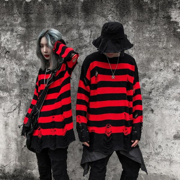 high street retro punk rock hombre red and black stripes sweater men loose hole tassel wool sweater pull homme, White;black
high street retro punk rock hombre red and black stripes sweater men loose hole tassel wool sweater pull homme, White;black