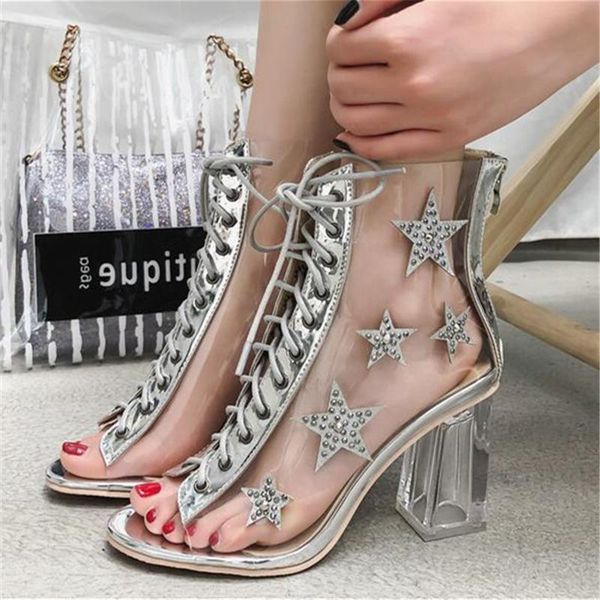 peep toe women boots 2020 cross-tied pvc summer shoes woman chunky high heels botas mujer stars & rivets design ankle botines, Black
peep toe women boots 2020 cross-tied pvc summer shoes woman chunky high heels botas mujer stars & rivets design ankle botines, Black