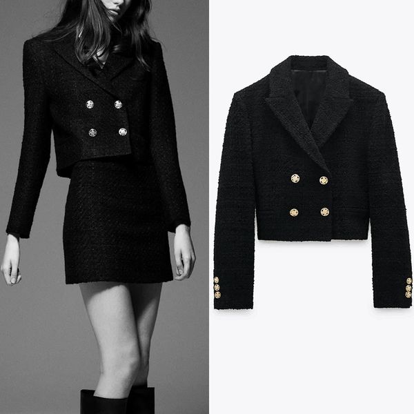 za black double breasted cropped blazer women fashion women blazer long sleeve office lady business coat female retro 201201, White;black
za black double breasted cropped blazer women fashion women blazer long sleeve office lady business coat female retro 201201, White;black