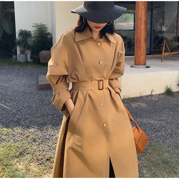 women solid long trench coats with sashes single breasted korean loose long sleeve female trenches autumn casual lady coat 201031, Tan;black
women solid long trench coats with sashes single breasted korean loose long sleeve female trenches autumn casual lady coat 201031, Tan;black
