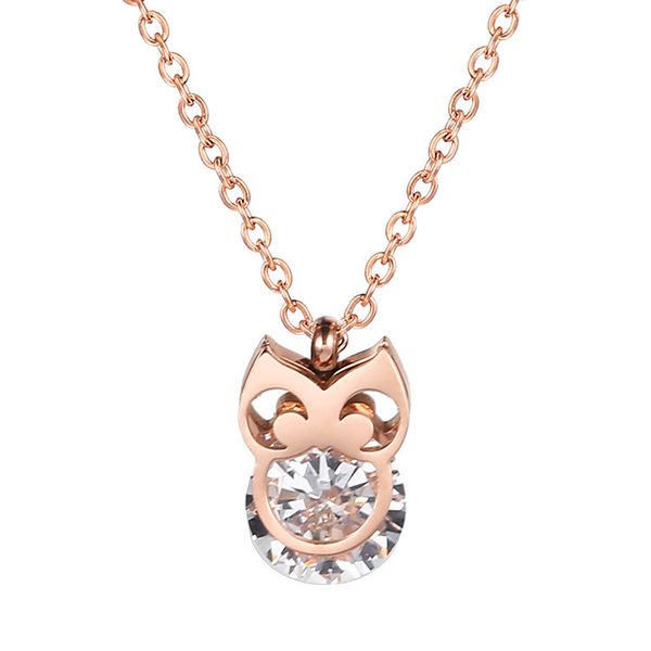 

Womens Gift Rose Gold Plated Stainless Steel Necklace Owl Shape Zircon Jewelry