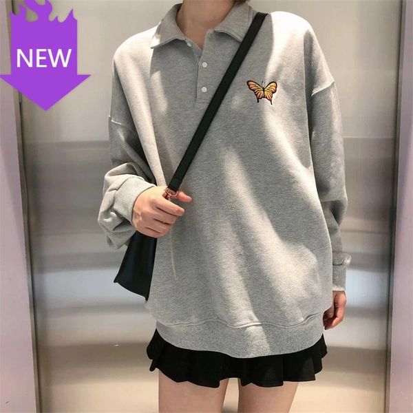 oversized sweatshirt in grey marl women neck embroidery butterfly, Black
oversized sweatshirt in grey marl women neck embroidery butterfly, Black