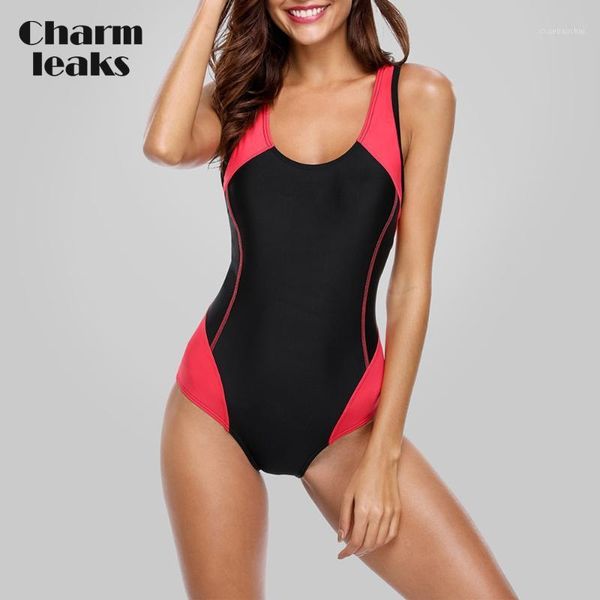 charmleaks one piece women sports swimwear sports swimsuit patchwork competition swimwear backless beachwear bathing suits1, White;black 
charmleaks one piece women sports swimwear sports swimsuit patchwork competition swimwear backless beachwear bathing suits1, White;black