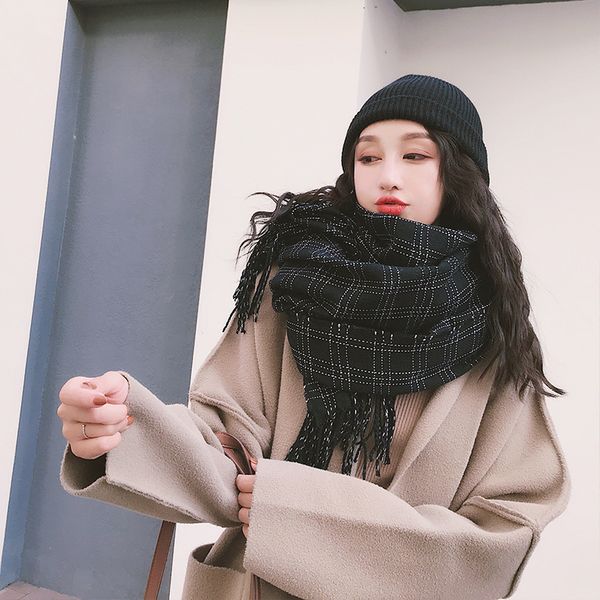 small fragrance autumn and winter new check stripe scarf for women brand version klwe, Blue;gray
small fragrance autumn and winter new check stripe scarf for women brand version klwe, Blue;gray