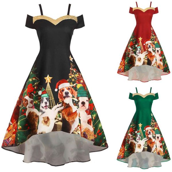 4# christmas dress women vintage christmas tree dog print sequins cold shoulderevening party dress hip pocket print vestidos, Black;gray
4# christmas dress women vintage christmas tree dog print sequins cold shoulderevening party dress hip pocket print vestidos, Black;gray