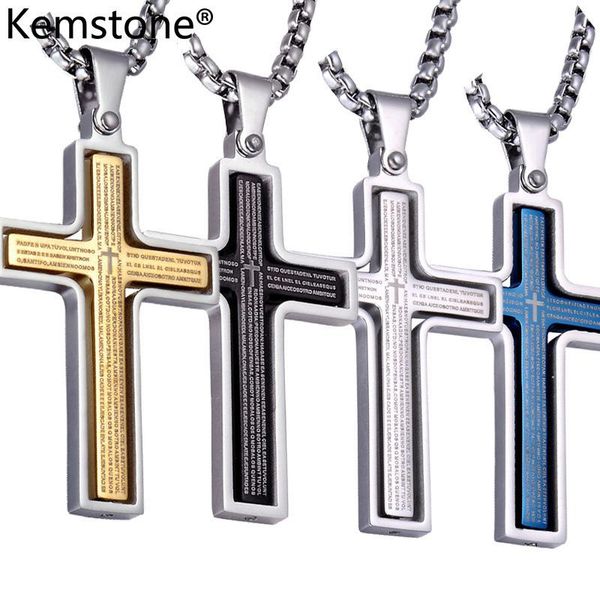 pendant necklaces kemstone gold/black/blue silver plated stainless steel cross bible verse necklace jewelry for men
pendant necklaces kemstone gold/black/blue silver plated stainless steel cross bible verse necklace jewelry for men