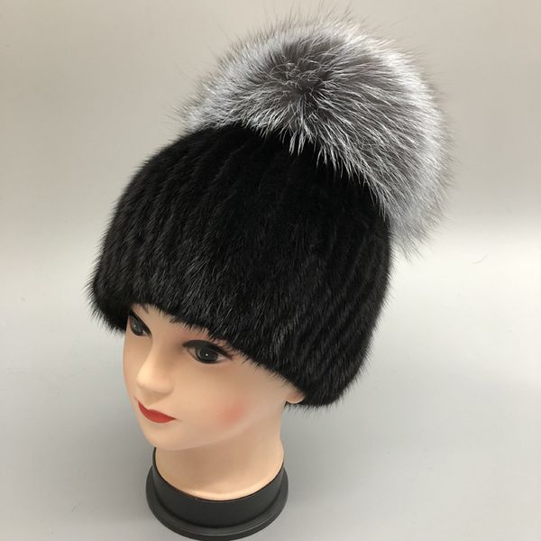 new natural fur winter woman ski hat cap protection mink ear and with artisanal hairball khnt, Blue;gray