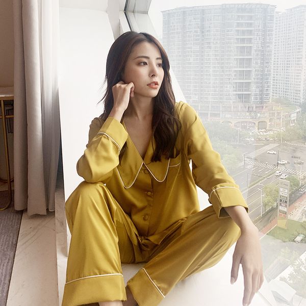 Casual Solid Sleepwear Pajamas Set Women Satin 2PCS Nightwear Shirt&Pants Silky Pijamas Homewear Spring Autumn New Nightgown, Women yellow
Casual Solid Sleepwear Pajamas Set Women Satin 2PCS Nightwear Shirt&Pants Silky Pijamas Homewear Spring Autumn New Nightgown, Women yellow