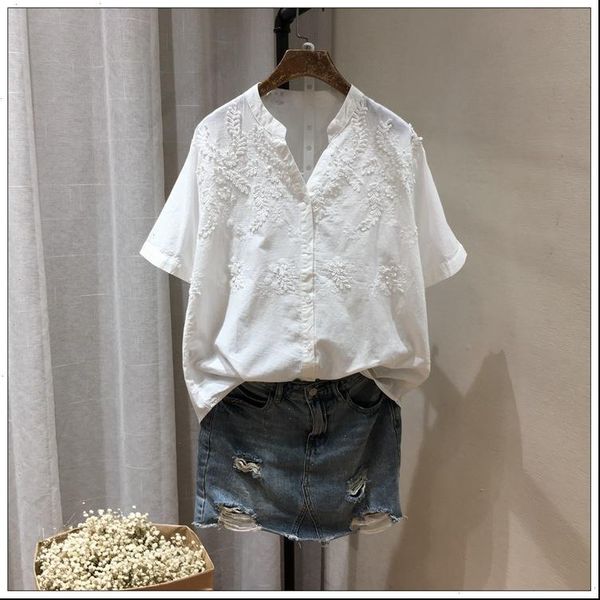 3d flowers stitch wheat v neck short sleeve cotton shirt blouse 2021 summer drop shipping good quality, White
3d flowers stitch wheat v neck short sleeve cotton shirt blouse 2021 summer drop shipping good quality, White