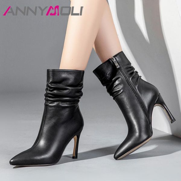 boots annymoli winter ankle women natural genuine leather zip thin heel short pleated extreme high shoes lady, Black
boots annymoli winter ankle women natural genuine leather zip thin heel short pleated extreme high shoes lady, Black
