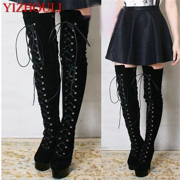 15cm high heel formal dress thigh high boots ultra heels 6 inch platform side of the bandage women over-the-knee long boots1, Black
15cm high heel formal dress thigh high boots ultra heels 6 inch platform side of the bandage women over-the-knee long boots1, Black