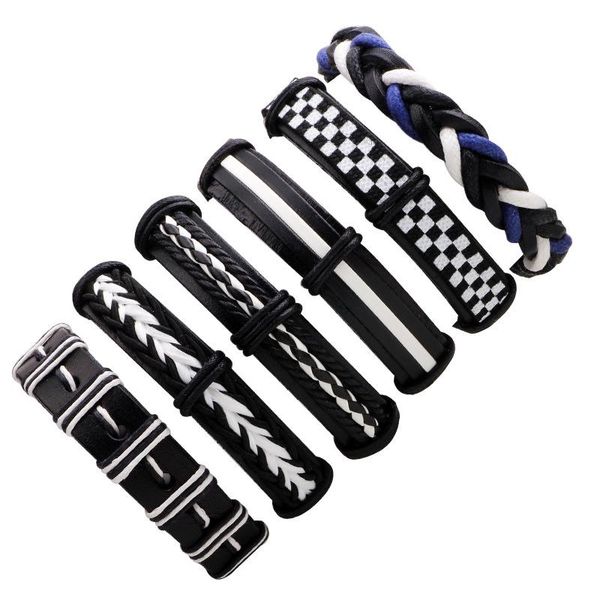 trendy new men's bracelet genuine leather wax rope hand weaving bracelet black and white six-piece suit, Golden;silver
trendy new men's bracelet genuine leather wax rope hand weaving bracelet black and white six-piece suit, Golden;silver