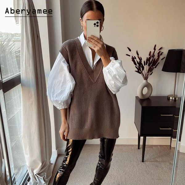 women's vests aberyamee brown sleeveless sweater woman knitted vest long casual high street ladies outwear oversized solid pullover fem, Black;white
women's vests aberyamee brown sleeveless sweater woman knitted vest long casual high street ladies outwear oversized solid pullover fem, Black;white