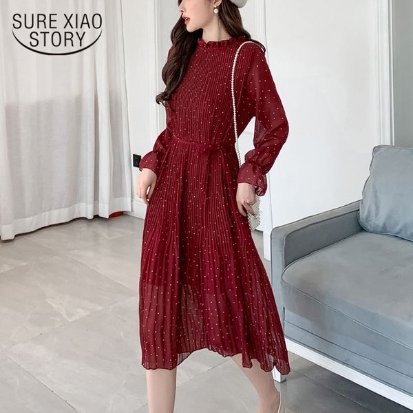 burgundy vintage women dot chiffon dress spring long sleeve flare sleeve pleated belt elegant mid-calf long midi dresses 7918 50 y200805, Black;pink
burgundy vintage women dot chiffon dress spring long sleeve flare sleeve pleated belt elegant mid-calf long midi dresses 7918 50 y200805, Black;pink