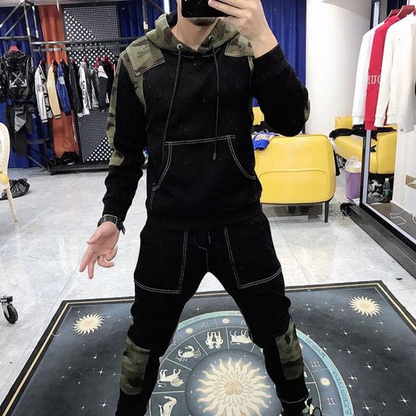 men's casual suit handsome autumn and winter sports trend social camouflage tide brand hooded sweater two-piece suit, Gray
men's casual suit handsome autumn and winter sports trend social camouflage tide brand hooded sweater two-piece suit, Gray