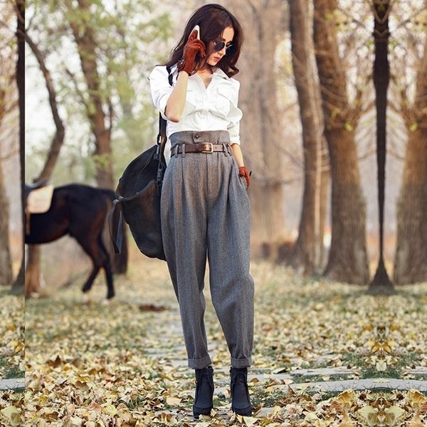 aigyptos autumn winter women wool pants women vintage england style stripe slim skinny pants casual ankle length woolen trousers 201102, Black;white
aigyptos autumn winter women wool pants women vintage england style stripe slim skinny pants casual ankle length woolen trousers 201102, Black;white