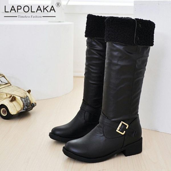 lapolaka 2021 new arrivals comfy chunky heels warm winter boots woman shoes trendy metal buttons buckle decoration lady shoes, Black 
lapolaka 2021 new arrivals comfy chunky heels warm winter boots woman shoes trendy metal buttons buckle decoration lady shoes, Black