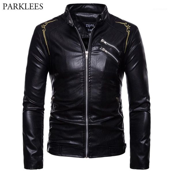 stylish embroidery motorcycle pu leather jacket men 2018 autumn winter slim fit stand collar jacket mens coats casaco masculino1, Black
stylish embroidery motorcycle pu leather jacket men 2018 autumn winter slim fit stand collar jacket mens coats casaco masculino1, Black