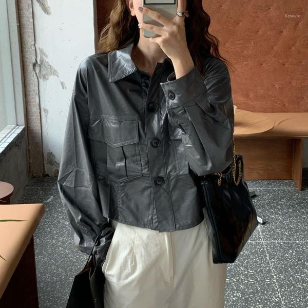 2021 fashion women's leather jacket new korean style loose long sleeve shirt solid color pu leather street ladies jacket1, Black
2021 fashion women's leather jacket new korean style loose long sleeve shirt solid color pu leather street ladies jacket1, Black
