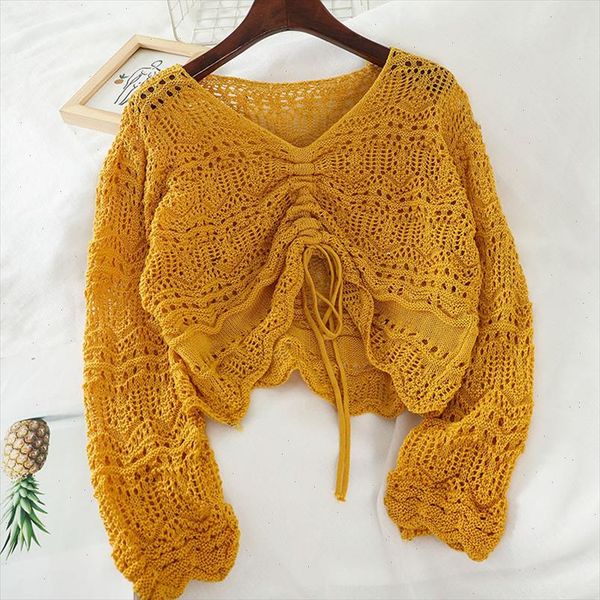 spring women hollow out knitted pullovers thin v neck drawstring sweater female long sleeve bottoming knitwear short ab1795, White;black
spring women hollow out knitted pullovers thin v neck drawstring sweater female long sleeve bottoming knitwear short ab1795, White;black