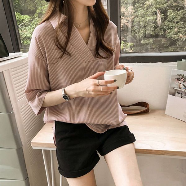 2019 summer new korean loose and thin striped women's quarter sleeve versatile casual shirt trend, White
2019 summer new korean loose and thin striped women's quarter sleeve versatile casual shirt trend, White