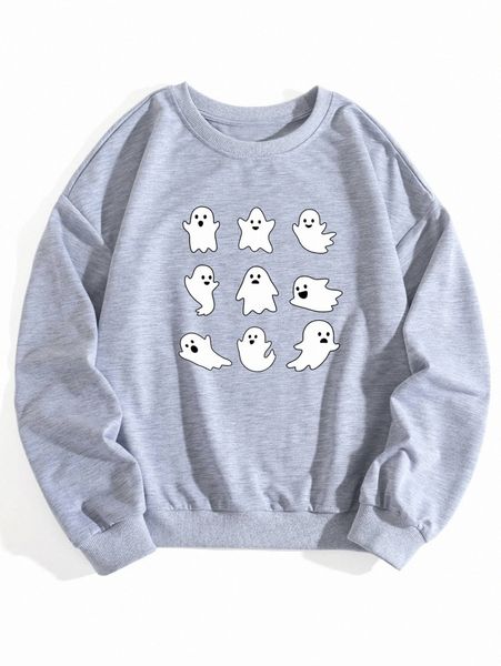 plus halloween print drop shoulder sweatshirt e1af#, Black