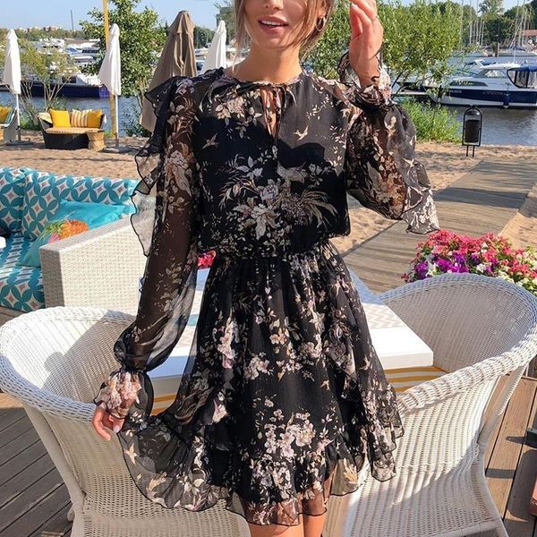 elegant chiffon floral print mini dress women lace up long sleeve ruffled black dress spring summer beach dresses flowers autumn, Black;gray
elegant chiffon floral print mini dress women lace up long sleeve ruffled black dress spring summer beach dresses flowers autumn, Black;gray