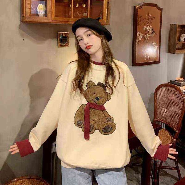 women's sweaters japanese preppy style knitwear contrast color little bear 3d pattern lovely sweater for lady loose lazy fashion 21052, White;black
women's sweaters japanese preppy style knitwear contrast color little bear 3d pattern lovely sweater for lady loose lazy fashion 21052, White;black