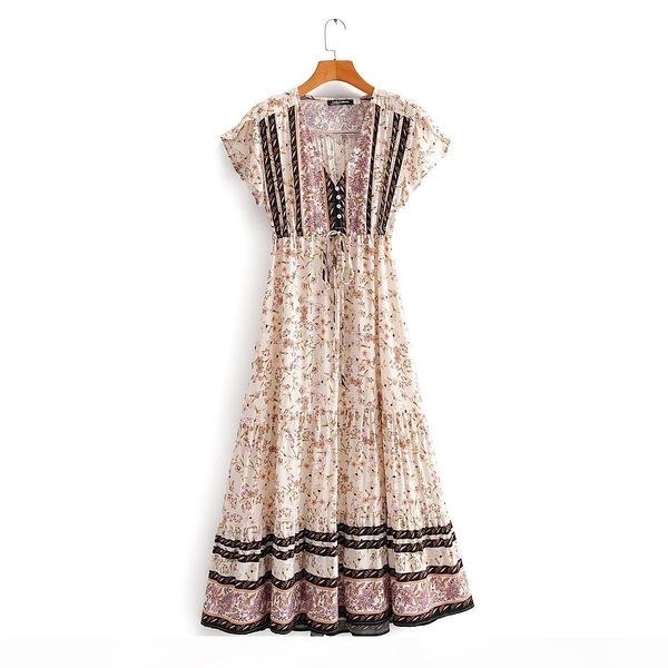 women floral print bohemian beach dresses 2020 new v-neck short sleeve lace-up casual long dress summer boho chic holiday seaside maxi dress, Black;gray
women floral print bohemian beach dresses 2020 new v-neck short sleeve lace-up casual long dress summer boho chic holiday seaside maxi dress, Black;gray