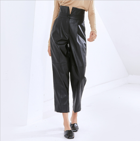 women's pants winter neutral trousers handsome ins casual new style fashion temperament high waist pu leather pure carrot pants, Black;white
women's pants winter neutral trousers handsome ins casual new style fashion temperament high waist pu leather pure carrot pants, Black;white