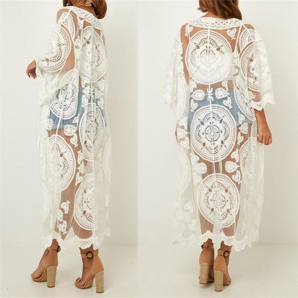 2021 see through three quarter sleeve long kimono cardigan plus size women beachwear lace tunic ladies and blouse, White
2021 see through three quarter sleeve long kimono cardigan plus size women beachwear lace tunic ladies and blouse, White