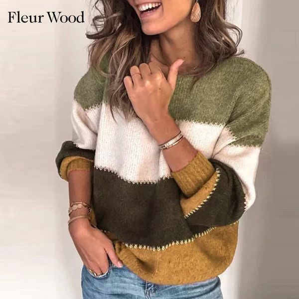 fleur wood woman sweaters knitted pullovers autumn winter o-neck sweater women striped casual women clothes 2020 ropa mujer lj201113, White;black
fleur wood woman sweaters knitted pullovers autumn winter o-neck sweater women striped casual women clothes 2020 ropa mujer lj201113, White;black