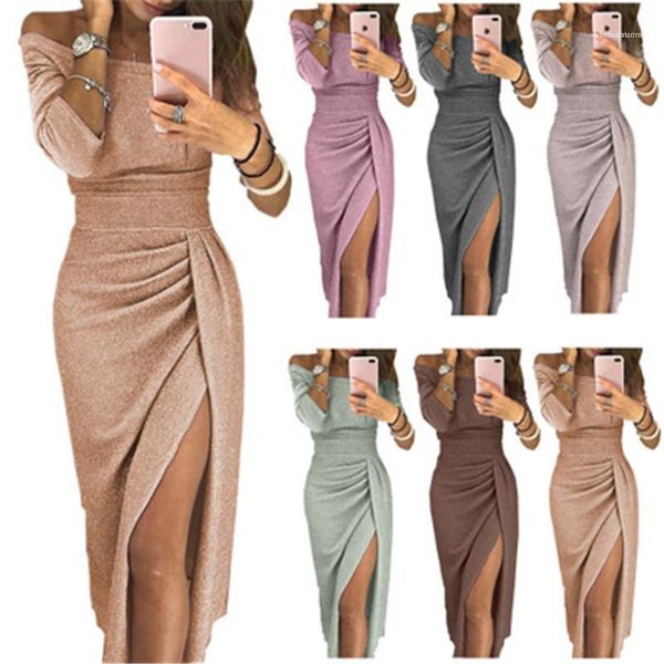 long skirt designer female autumn casual bodycon dinner dresses ladies slash neck formal dress fashion trend long sleeve buttocks slit, Black;gray
long skirt designer female autumn casual bodycon dinner dresses ladies slash neck formal dress fashion trend long sleeve buttocks slit, Black;gray