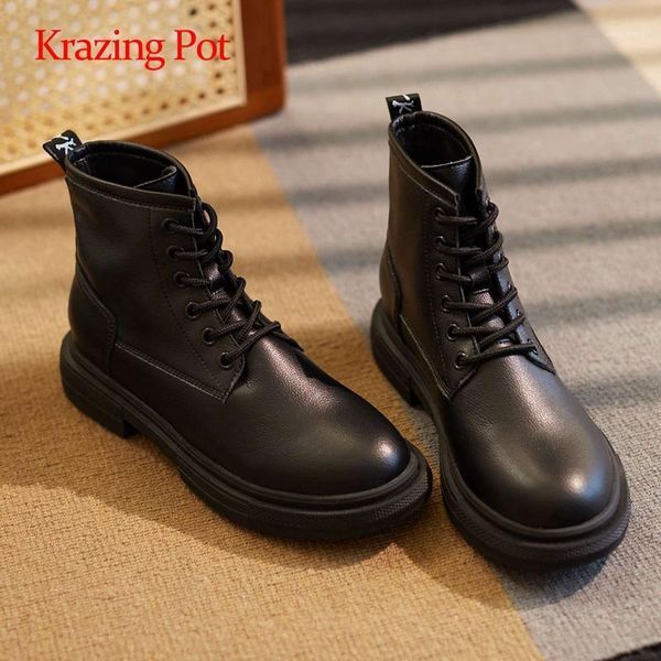 boots krazing pot 2021 winter real leather recommend round toe thick med heel lace up high fashion ankle l251, Black
boots krazing pot 2021 winter real leather recommend round toe thick med heel lace up high fashion ankle l251, Black