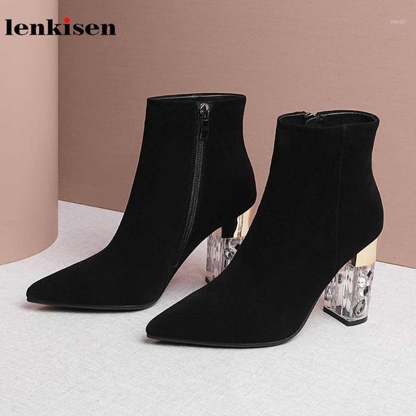 boots lenkisen genuine leather fashion crystal heels pointed toe super high solid mature winter warm women zip ankle l851, Black
boots lenkisen genuine leather fashion crystal heels pointed toe super high solid mature winter warm women zip ankle l851, Black