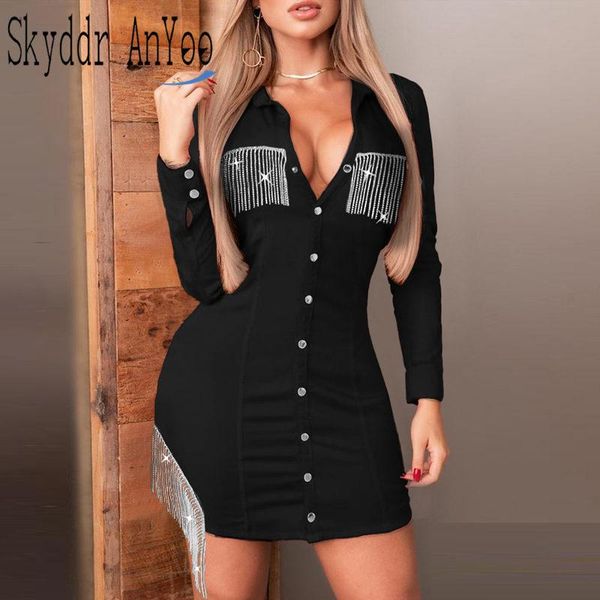 2020 women black long sleeve party dresses autumn winter bodycon button front sides tassel elegant shirt dress short femme robe, Black;gray
2020 women black long sleeve party dresses autumn winter bodycon button front sides tassel elegant shirt dress short femme robe, Black;gray