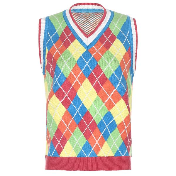 v vintage neck argyle woman's waistcoat y2k black sleeveless plaid mesh harvest casual autumn sweaters preppy style 5hh9, White;black
v vintage neck argyle woman's waistcoat y2k black sleeveless plaid mesh harvest casual autumn sweaters preppy style 5hh9, White;black