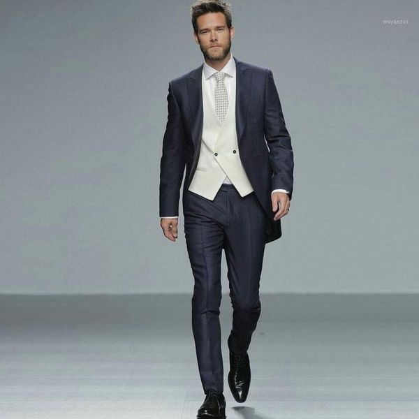 italian navy blue mens suits with pants groom wedding tuxedos slim fit terno masculino man blazers 3piece coat pants vest1, White;black