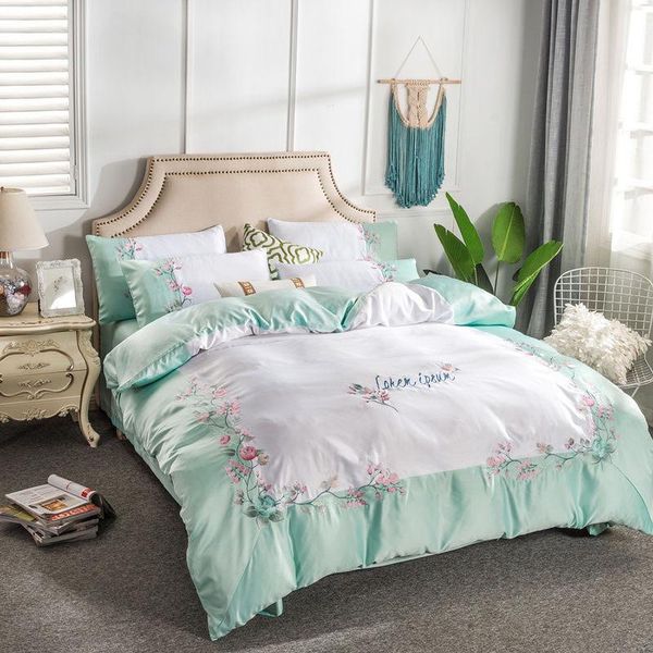 bedding sets bed sheet set cotton cute girl embroidery flower quilt cover luxury