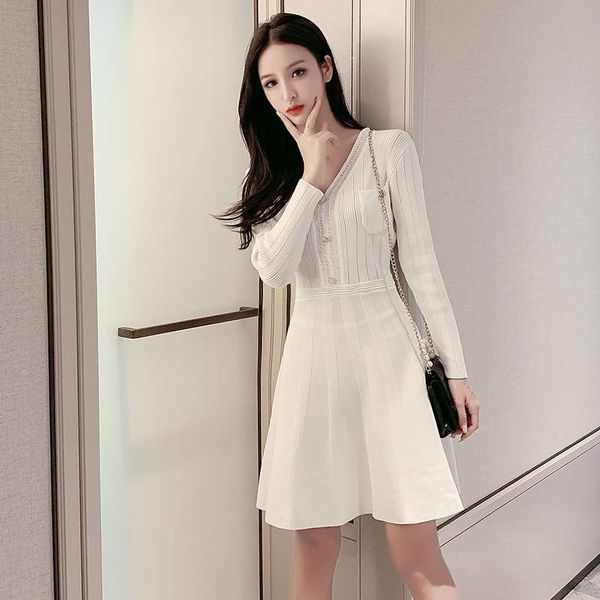 new jacquard fashion high grade small fragrant sweater knitting long sleeve bottoming dress in autumn and winter 2020, Black;gray