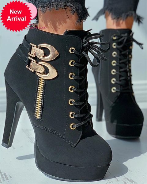 2021 the new new fashionable ladies thick heels high ankles cross strapped boots women's shoes 7jgw, Black