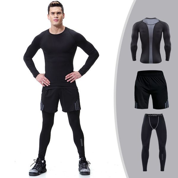 new style fitness men's long sleeve three piece sports tights suit running bottoming pants quick drying and breathable, Gray
new style fitness men's long sleeve three piece sports tights suit running bottoming pants quick drying and breathable, Gray