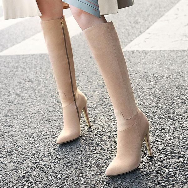 boots aiweiyi high heel knee women thigh ladies winter shoes woman genuine stretch fabric long1, Black