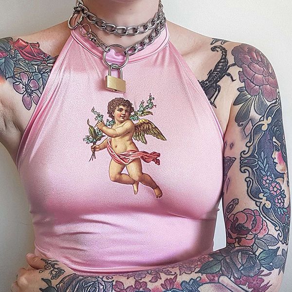 2021 new 3-style small angel tight elastic cotton tank short high street tanks et68, White
2021 new 3-style small angel tight elastic cotton tank short high street tanks et68, White