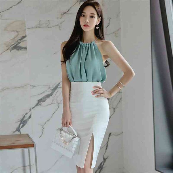 Summer Halter Chiffon Vest Top Bodycon Midi White Skirt Two Piece Sets Sexy Party Suit Dress, Gray
Summer Halter Chiffon Vest Top Bodycon Midi White Skirt Two Piece Sets Sexy Party Suit Dress, Gray