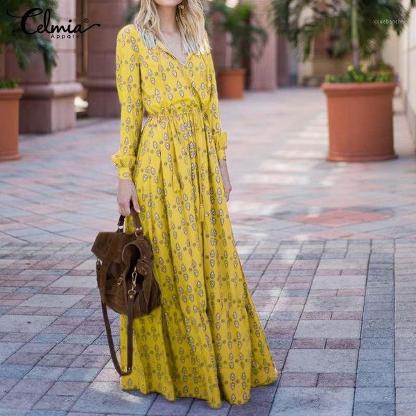 women sundress celmia 2019 elegant printed v neck maxi long dress casual loose long sleeve ruffled party vestidos plus size1, Black;gray
women sundress celmia 2019 elegant printed v neck maxi long dress casual loose long sleeve ruffled party vestidos plus size1, Black;gray