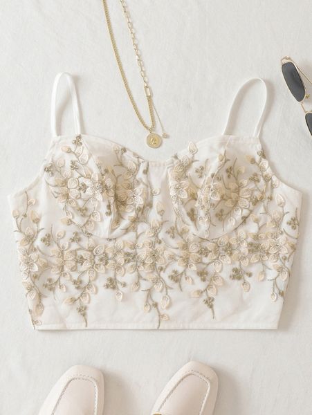 appliques zipper detail cami 75et#, White 
appliques zipper detail cami 75et#, White