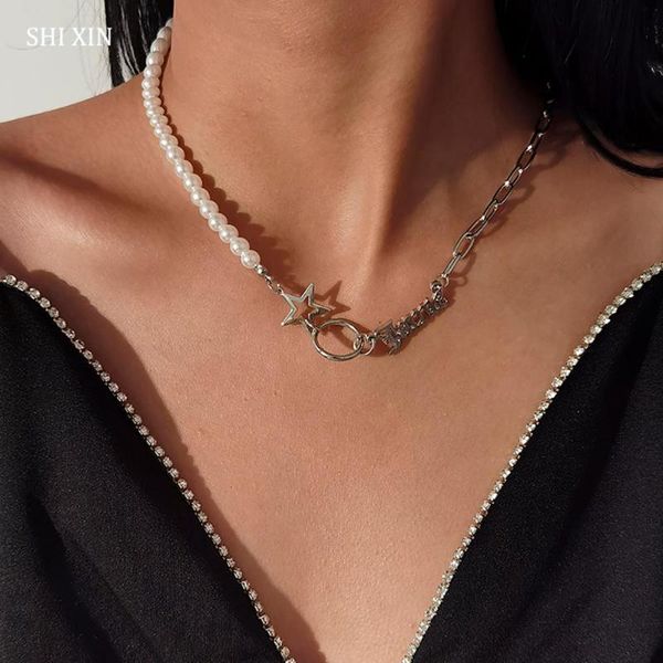 chokers shixin asymmetry pearl beads short choker necklace for women silver color chain with stars/letter pendant necklaces 2021 fashion, Golden;silver
chokers shixin asymmetry pearl beads short choker necklace for women silver color chain with stars/letter pendant necklaces 2021 fashion, Golden;silver