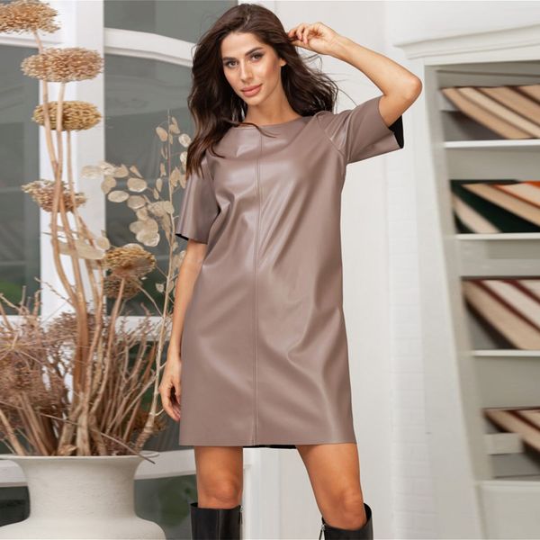 casual pu leather solid color women dress short sleeve o neck summer dress loose 2021 new arrival fashion y0118, Black;gray
casual pu leather solid color women dress short sleeve o neck summer dress loose 2021 new arrival fashion y0118, Black;gray