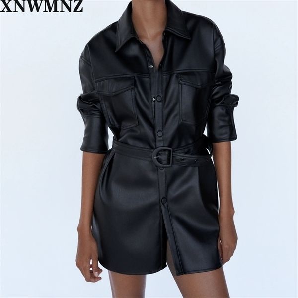 xnwmnz za women black elegant classic faux leather jacket coat with belt ladies long sleeve loose oversize boy friend retro coat q1217
xnwmnz za women black elegant classic faux leather jacket coat with belt ladies long sleeve loose oversize boy friend retro coat q1217